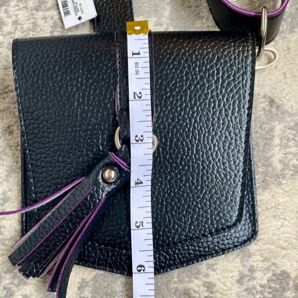 Bijoux Terner Black w Purple Trim Vegan Leather Mini Crossbody Belt Bag - Picture 10 of 11